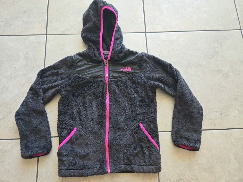 The North Face Girls Oso zip fleece hoodie gray w/pink trim size 14-16